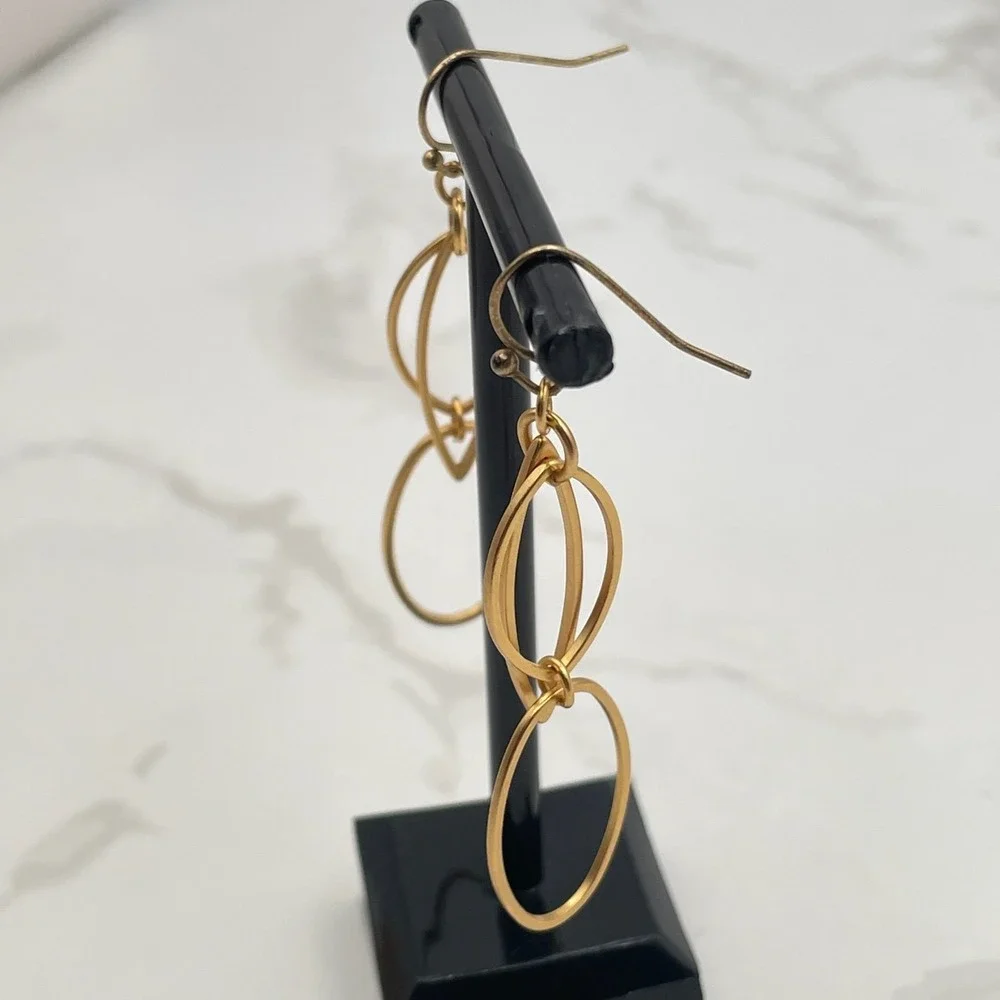 Vintage Gold Tone Geometric Marquise Link Dangle Drop Earrings Oval For‎ Women